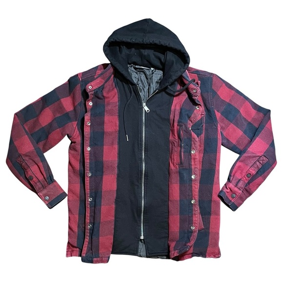 Harley Davidson Willie G Skull Quilted Hoodie Shirt Jacket Red Full Zip Medium - Picture 2 of 15